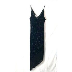 Robbie Bee Womens Size 6 Velvet Burnt Out Tassles Dress